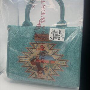 Montana West Wrangler Turquoise Aztec Print Tote Bag
